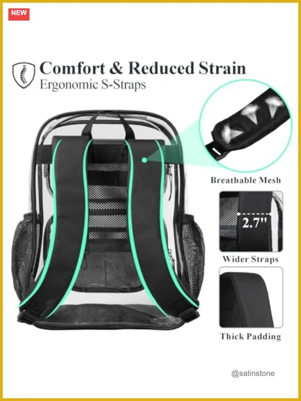 Clear Backpack for School - 17 inch Large Heavy Duty Bookbag, Reinforced PVC